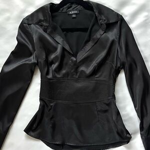 Chic Collared Satin V-Neck Top with Corset Style Waist Office Top Y2K-M, fits S